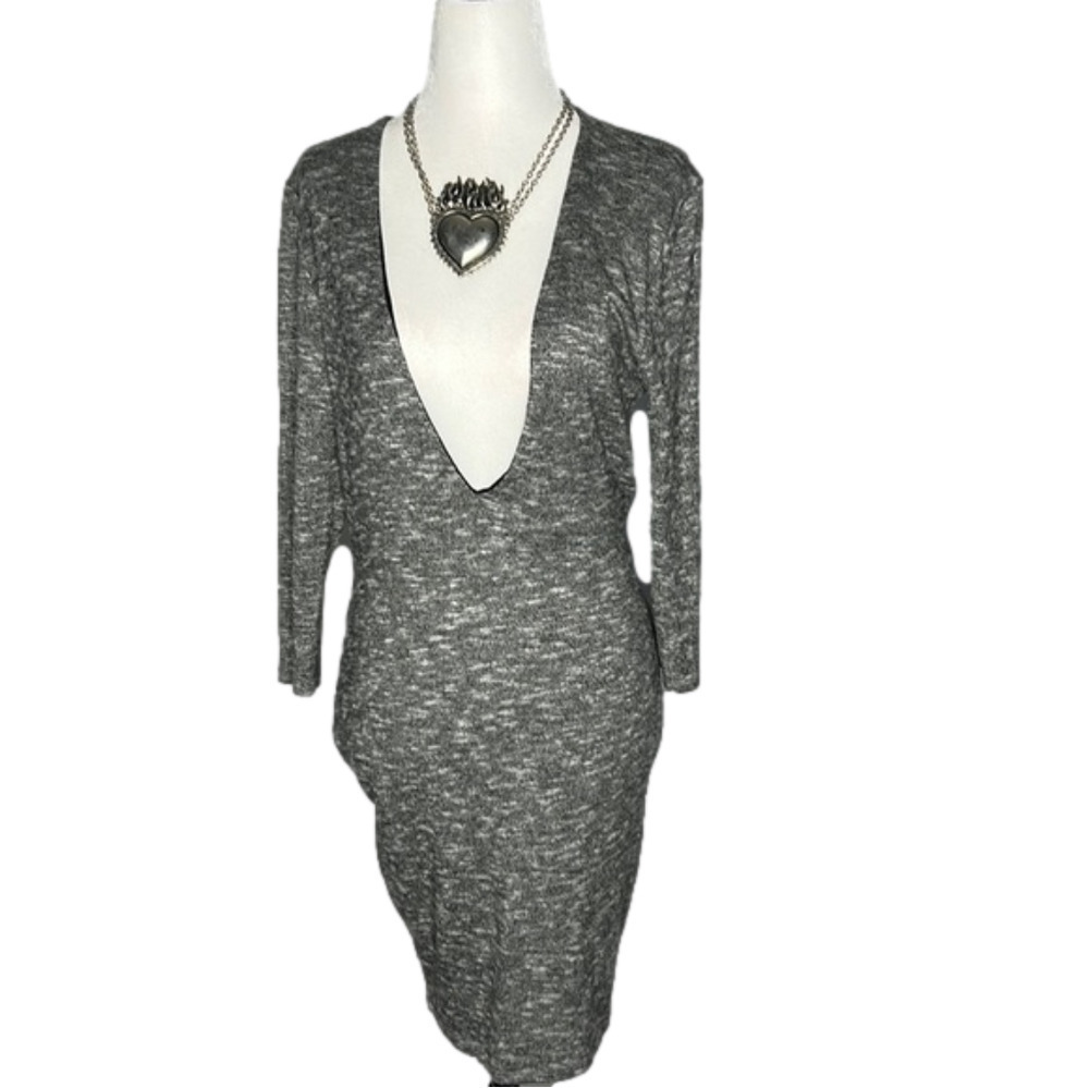 Fashion Nova Grey Plunging Neckline and Open Back Jersey Dress